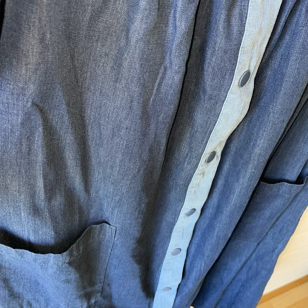 Go Softly Patio Dress Denim 100% Cotton Embroidered Snap Front w/ Pockets Size S - Picture 4 of 7
